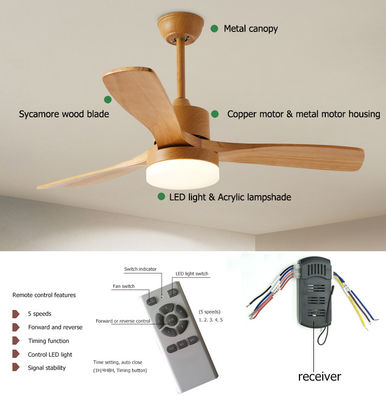 110V 220VDC 35W Logam Dan Lampu Kipas Langit-langit Kayu Untuk Ruang Tamu