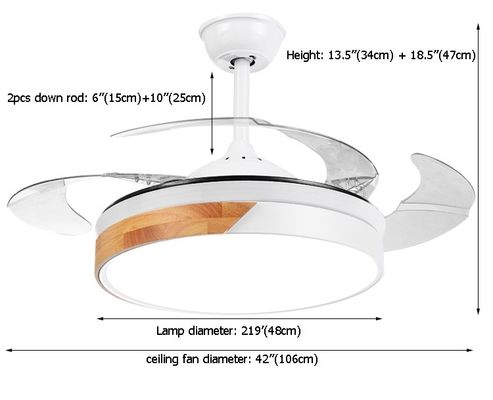 42inch 220v Retractable Crystal Ceiling Fan Hidden Blade Ceiling Fan Dengan Cahaya