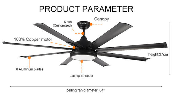 Dekoratif 35w 8 Vane 64 Inch Ceiling Fan / Dc Motor Ceiling Fan Dengan Cahaya Dan Remote