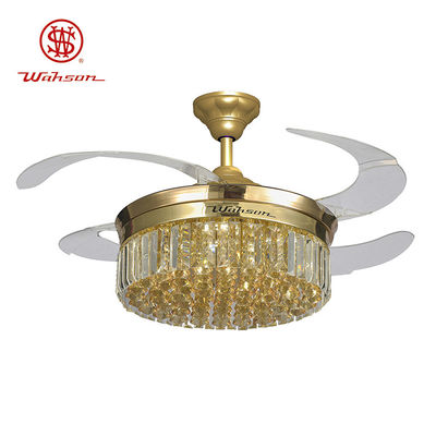 Crystal Lampshade Silent LED 36W Retractable Ceiling Fan Light Dengan Lipat Blades