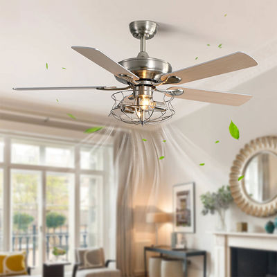 Brushed Nickel 2000LM Five Metal Blade Ceiling Fan Dengan Cahaya 65W