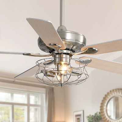 Brushed Nickel 2000LM Five Metal Blade Ceiling Fan Dengan Cahaya 65W