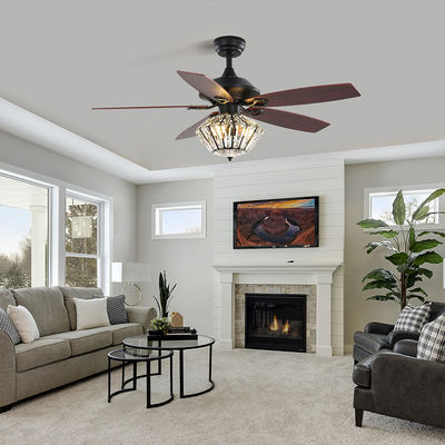 120V 52Inch 5 Pisau Logam Matt Black Ceiling Fan Dengan Remote Control Untuk Ruang Tamu Dalam Ruangan