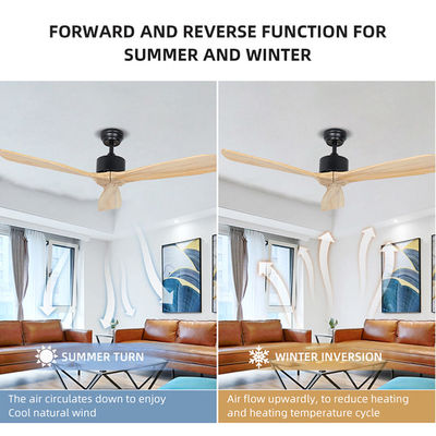 3 Blades 65w Besi Kayu Solid Ceiling Fan Light 52 Inch Led Indoor Ceiling Fan