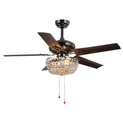 4100K 3600LM Crystal Flush Mount Ceiling Fan Kantor Ceiling Fan Dengan Rantai Tarik Ringan
