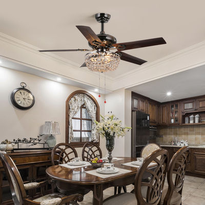 4100K 3600LM Crystal Flush Mount Ceiling Fan Kantor Ceiling Fan Dengan Rantai Tarik Ringan