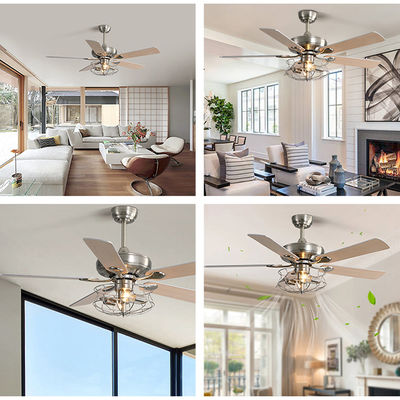 Modern Matte Brown 120V 60w 52 Inch Crystal Ceiling Fan Light Gaya Eropa