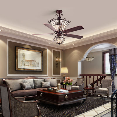Luxury 6000LM 48 Inch 1220MM Chandelier Crystal Ceiling Fan Light Untuk Ruang Tamu
