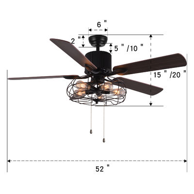 52 Inch Dekoratif 5 Vane 18w Tarik Rantai Ceiling Fan Light
