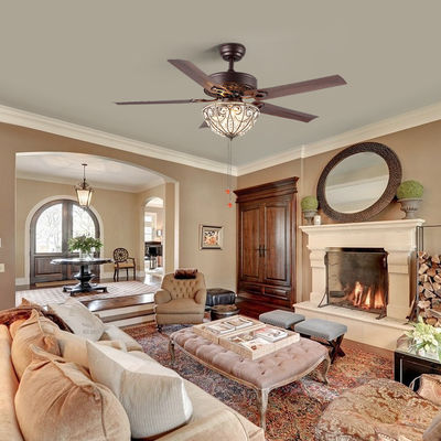 Dekoratif Hotel 4100K 3600LM Chandelier Crystal Ceiling Fan Light 5 Bilah Besi