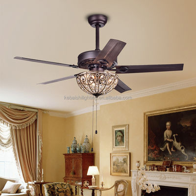 Dekoratif Hotel 4100K 3600LM Chandelier Crystal Ceiling Fan Light 5 Bilah Besi