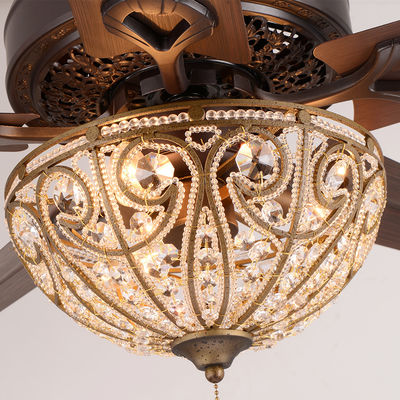 Dekoratif Hotel 4100K 3600LM Chandelier Crystal Ceiling Fan Light 5 Bilah Besi