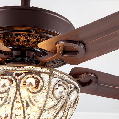 Dekoratif Hotel 4100K 3600LM Chandelier Crystal Ceiling Fan Light 5 Bilah Besi