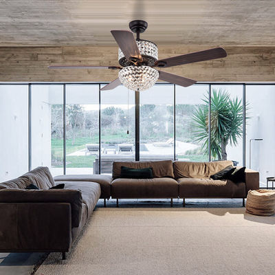 Kamar Tidur AC110V 4100K Flush Mount Crystal Chandelier Ceiling Fan Remote Control