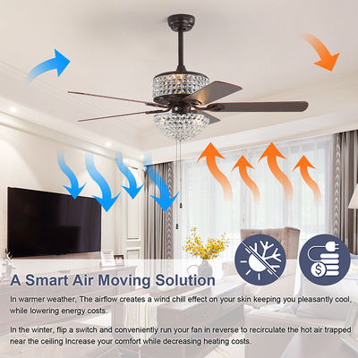 Kamar Tidur AC110V 4100K Flush Mount Crystal Chandelier Ceiling Fan Remote Control