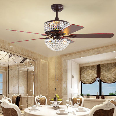 Kamar Tidur AC110V 4100K Flush Mount Crystal Chandelier Ceiling Fan Remote Control
