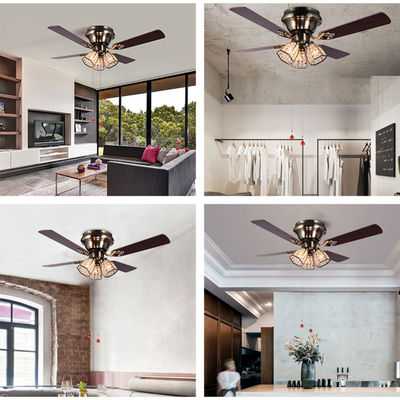 Gaya Minimalis Antique Brass Crystal Led Ceiling Fan 100lm/w 48inch 4 Blades