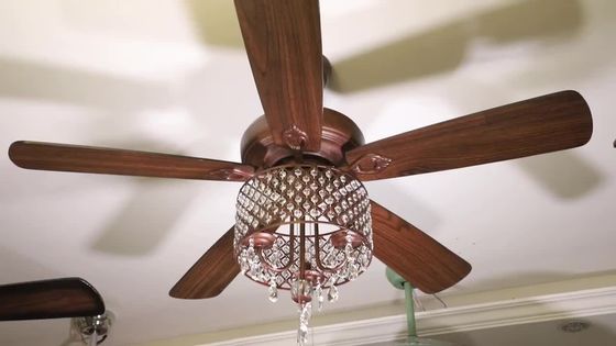 Tidak Ada Kebisingan 18w Antique Bronze Ceiling Fan Kaca Kap Lampu Ruang Makan Chandelier Fan