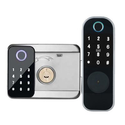 Ttlock Tuya APP Kunci Sidik Jari Dua Sisi Untuk Gerbang Besi Perak Hitam
