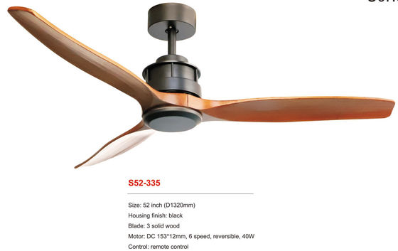 Indoor Modern Wood Ceiling Fan Light 3 Plywood Blades Matt Black Dimmable DC Motor