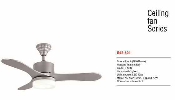 42 Inch Dimmable LED Ceiling Fan Warna Perak Remote Control Ditangguhkan Dipasang