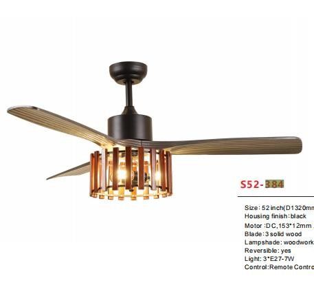 52 Inch DC Motor Ceiling Fan Light Black Housing Finish 3 Pisau Kayu Solid Dapat Dibalik