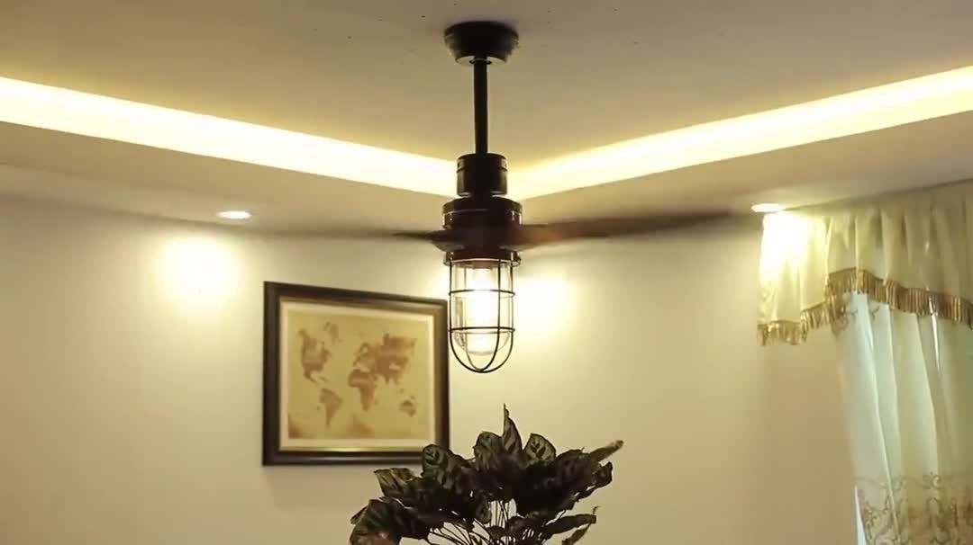 Plywood Blade Vintage Electric 20w Ceiling Fan 52 Inch Dengan Dekorasi Ringan Untuk Rumah