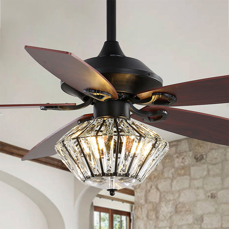 120V 52Inch 5 Pisau Logam Matt Black Ceiling Fan Dengan Remote Control Untuk Ruang Tamu Dalam Ruangan