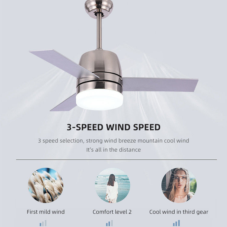 Nordic Style 65W 3000K Modern Brushed Nickel Ceiling Fan Dengan Cahaya 36 Inch