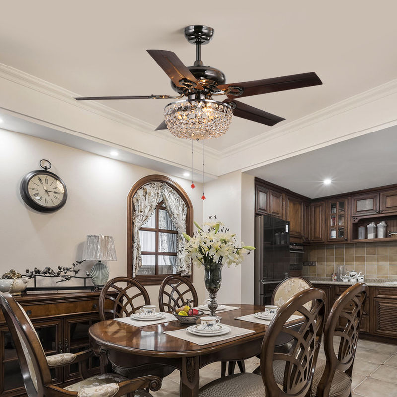 4100K 3600LM Crystal Flush Mount Ceiling Fan Kantor Ceiling Fan Dengan Rantai Tarik Ringan
