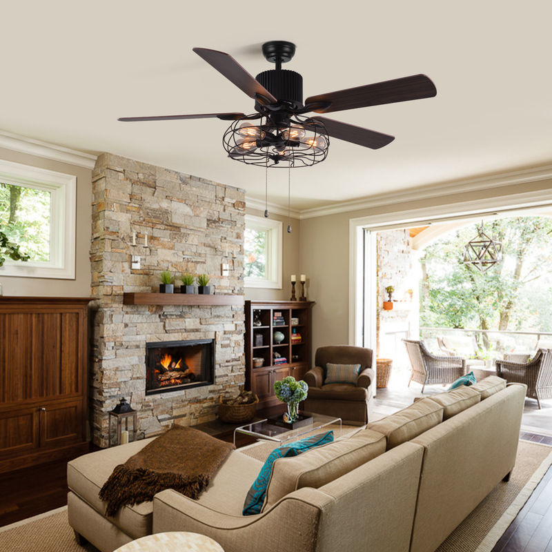 52 Inch Dekoratif 5 Vane 18w Tarik Rantai Ceiling Fan Light