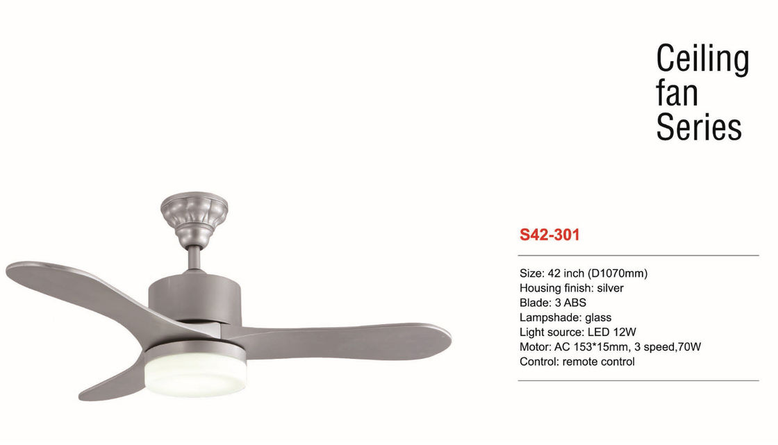 42 Inch Dimmable LED Ceiling Fan Warna Perak Remote Control Ditangguhkan Dipasang