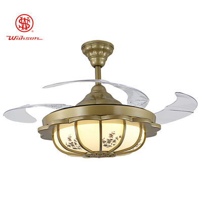 4 Pisau Tak Terlihat Akrilik 5250lm Lampu Kipas Langit-langit Modern yang Dapat Ditarik 220v