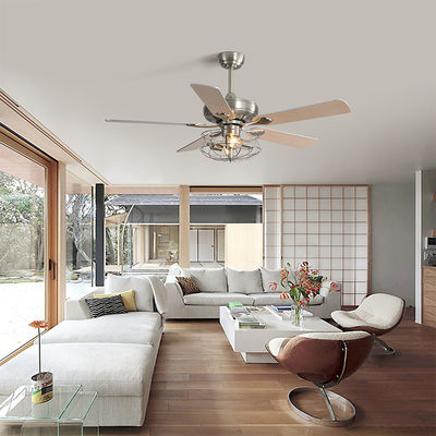 Brushed Nickel 2000LM Five Metal Blade Ceiling Fan Dengan Cahaya 65W