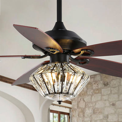 120V 52Inch 5 Pisau Logam Matt Black Ceiling Fan Dengan Remote Control Untuk Ruang Tamu Dalam Ruangan